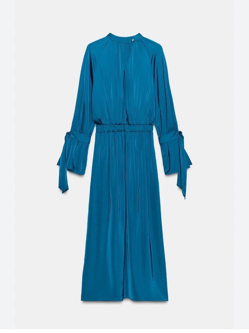 Zara Teal Blue Maxi Dress with Tie Cuff Sleeves